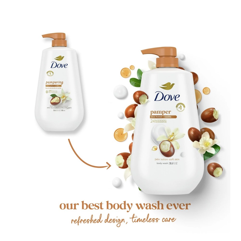 Dove‎ Pampering Body Wash Shea Butter Vanilla 30.6 fl oz Lotion-Soft Skin
